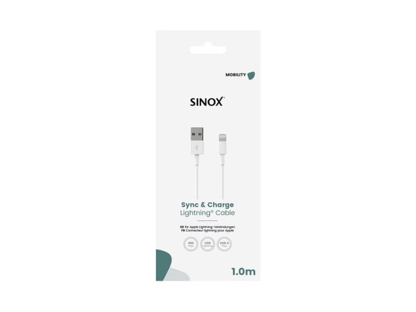 Sinox One - Lightning-kabel - USB hane till Lightning hane - 1 m - vit - upp till 480 Mbps datatöverföringshastighet