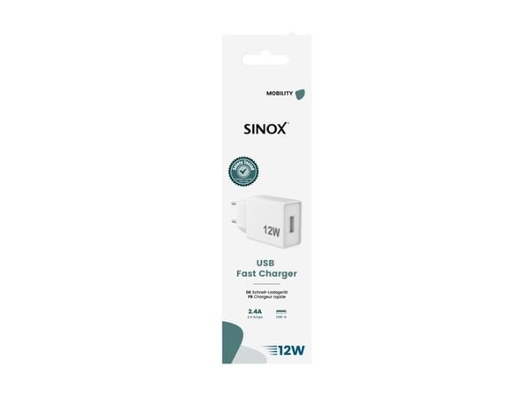 Sinox 230V USB-A oplader 12W. Hvid