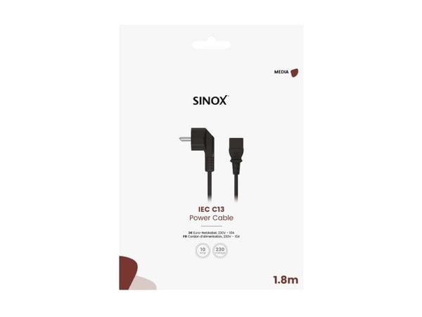 Sinox 3-polig strömkabel 1,8 m svart