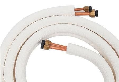 Dubbla kopparrör för värmepump 1/4" (6,35 mm) &amp; 3/8" (12,7 mm) L=3 meter, med 9 mm 3-lagers flamskyddad mantel. Förmonterade