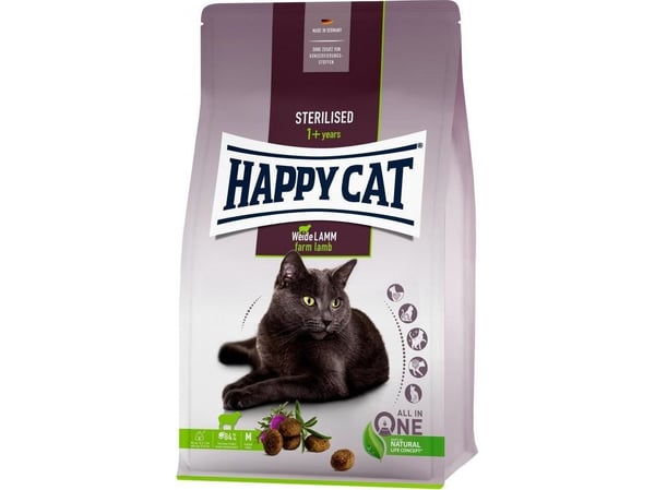 Happy Cat Sterilised Farm Lamb tørrfôr for steriliserte katter, lam, 300 g