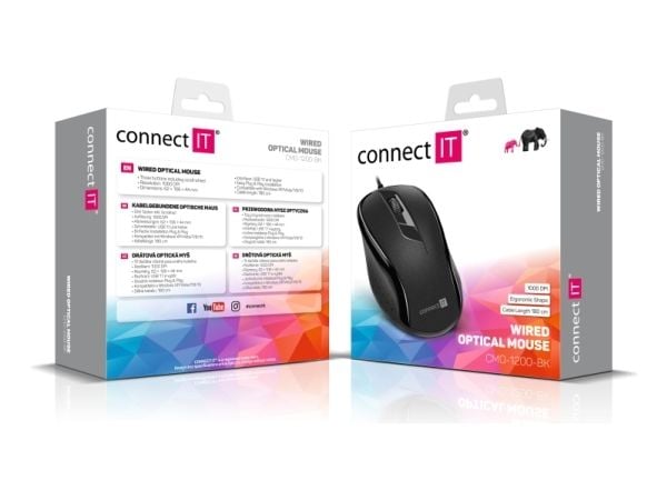 Connect IT CMO-1200-BL Hiiri Oikea USB Type-A Optinen 1000 DPI