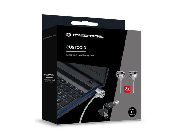 Conceptronic CNBSLOCK15T, 1,5 m, 2 näppäintä, hopea