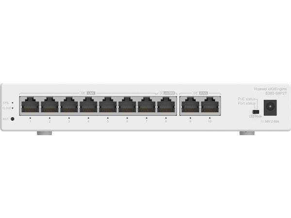 Huawei eKitEngine S380-S8P2T - Switch - Styrt - 1 x 10/100/1000 (PoE+) + 7 x 10/100/1000 - rackmonterbar - PoE+ (124 W)