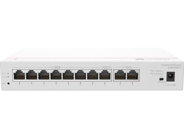Huawei eKitEngine S380-S8P2T - Switch - Styrt - 1 x 10/100/1000 (PoE+) + 7 x 10/100/1000 - rackmonterbar - PoE+ (124 W)