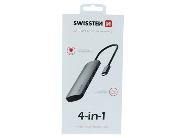Swissten 44040101, USB Type-C, USB 3.2 Gen 1 (3.1 Gen 1) Type-A, 5000 Mbit/s, Alumiini, Alumiini, 1 kpl