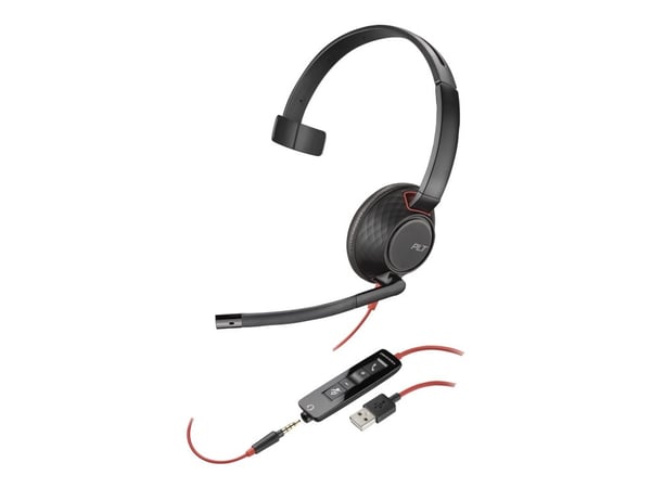 HP Poly Blackwire 5210 - Blackwire 5200 series - headset - på örat - kabelansluten - 3,5 mm kontakt, USB-A - svart - Certifierad för Microsoft-team...