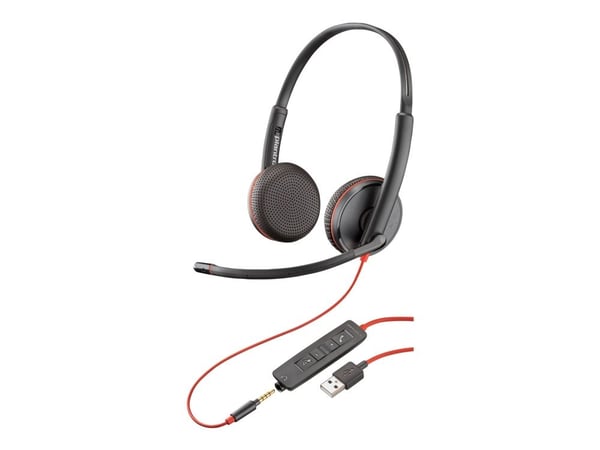 HP Poly Blackwire 3225 - Blackwire 3200 Series - hodesett - on-ear - kablet - USB, 3,5 mm jakk - svart - Skype Certified, Cisco Jabber Certified, A...