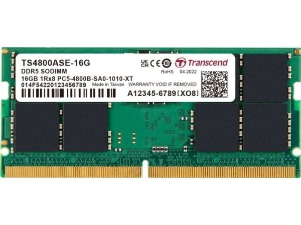 Transcend JetRAM - DDR5 - modul - 16 GB - SO DIMM 262-pin - 4800 MHz / PC5-38400 - 1.1 V - ikke-bufret - on-die ECC