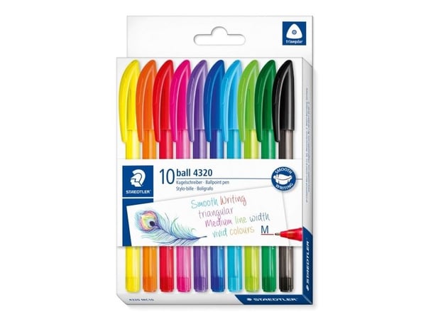 STAEDTLER biros-kula 4320 M, låda med 10 st, linjebredd: M, ergonomiskt triangulärt skaft, pipa &amp; - 1 st (4320 MC10)