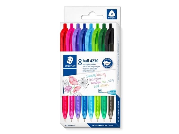 Staedtler Ball 4230, Klips, Uttrykkbar kulepenn med hengefeste, Gjenfyllbar, Flerfarget, 8 stykker, Medium