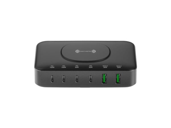 4smarts - Ladestasjon - 7 i 1 - 100 watt - 5 A - PD/PPS, PD 3.0, QC 3.0, HiSilicon Fast Charging, AFC - 6 utgangskontakter (USB-C, USB) - gråsvart