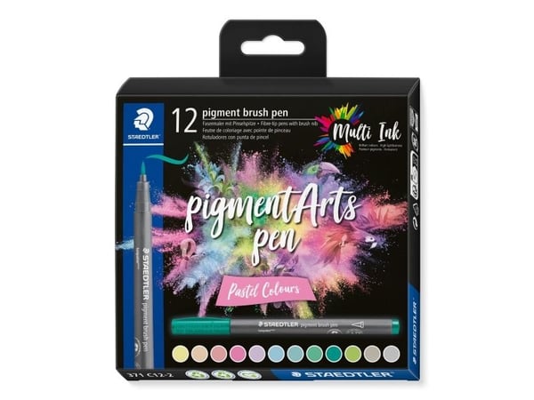 STAEDTLER 371 - Børstepenn - pastel - vannbasert - permanent - assorterte farger - fargeblekk (en pakke 12)