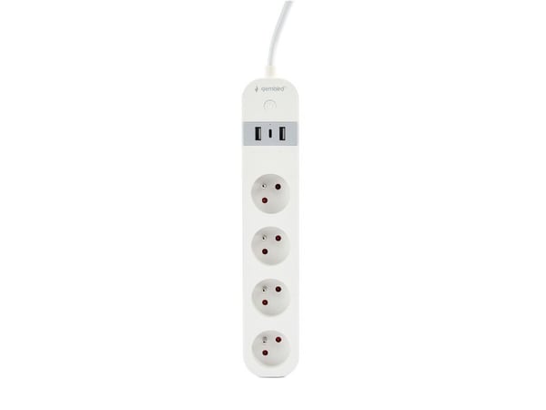Gembird TSL-PS-F4U-01-W - Smart strømstripe - AC 230 V - 3680 watt - Wi-Fi - inngang: Type E - utgangskontakter: 4 (Type E, 2 x USB, USB-C) - 1.5 m...