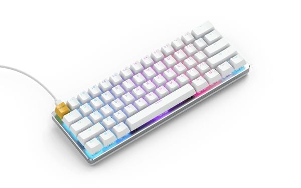 Glorious PC Gaming Race GMMK, Koblet med ledninger (ikke trådløs), USB, Mekanisk nøkkelbryter, QWERTY, RGB LED, Sølv, Hvit