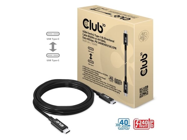 Club-3D Kabel Bi-Direktional      3m USB-C->USB-C 40Gps 48V 5A