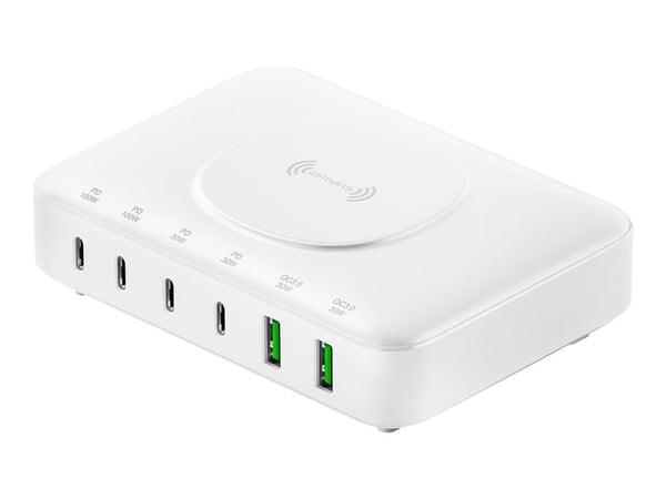 4smarts - Ladestasjon - 7 i 1 - 100 watt - 5 A - PD/PPS, PD 3.0, QC 3.0, HiSilicon Fast Charging, AFC - 6 utgangskontakter (USB-C, USB)