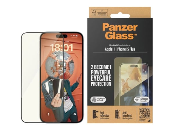 PanzerGlass™ | Ultra-Wide Fit - Näytönsuojaus matkapuhelimelle - EyeCare Protection | Apple iPhone 15 Plus