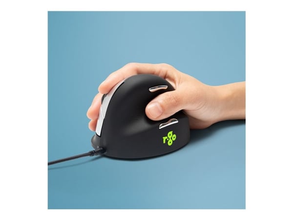 R-Go Ergonomic mouse HE Break - Mus - ergonomisk - høyrehendt - 5 knapper - kablet - USB - svart/sølv