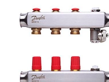 Danfoss gulvvarme Rustfrit stål manifoldsæt med 3 kredse samt udlufter & aftap