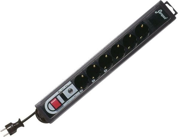 REV device protection socket line, 6-fold, 3,0m, 250 V, 16 A, 3500 W, Musta, 3 m, 460 x 43 x 67 mm