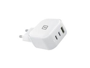Tucano - Strømadapter - 65 watt - PD, QC 3.0 - 3 utgangskontakter (USB-type A, 2 x USB-C) - hvit - Europa
