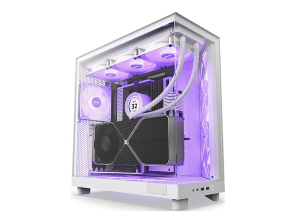 NZXT H series H6 Flow RGB - Mid tower - ATX - sidepanel med vindu (herdet glass) - ingen strømforsyning - matt hvit - USB/lyd