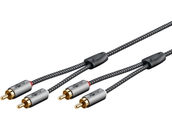 Goobay 65294, 2 x RCA, Hankjønn, 2 x RCA, Hankjønn, 3 m, Sort, Sølv