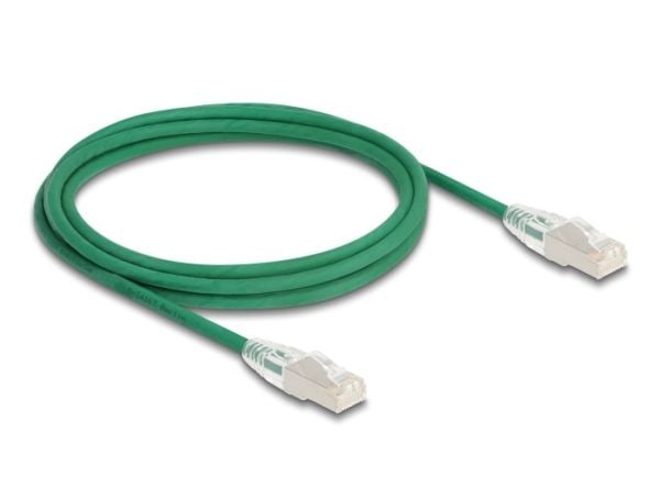 Delock - Nettverkskabel - RJ-45 (hann) til RJ-45 (hann) - 2 m - 4.9 mm - U/FTP - CAT 6a - halogenfri, slank, curved latch - grønn