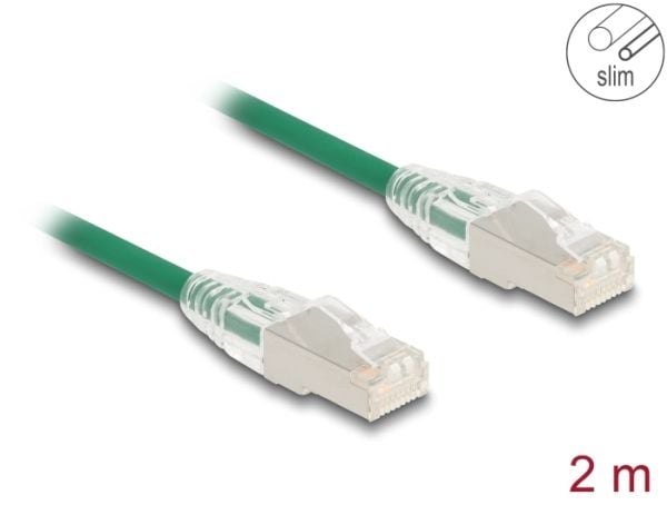 Delock - Nettverkskabel - RJ-45 (hann) til RJ-45 (hann) - 2 m - 4.9 mm - U/FTP - CAT 6a - halogenfri, slank, curved latch - grønn