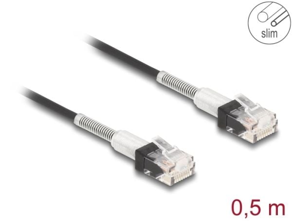 Delock - Koblingskabel - RJ-45 (hann) til RJ-45 (hann) - 50 cm - 3 mm - UTP - CAT 6a - halogenfri, formstøpt, slank - svart