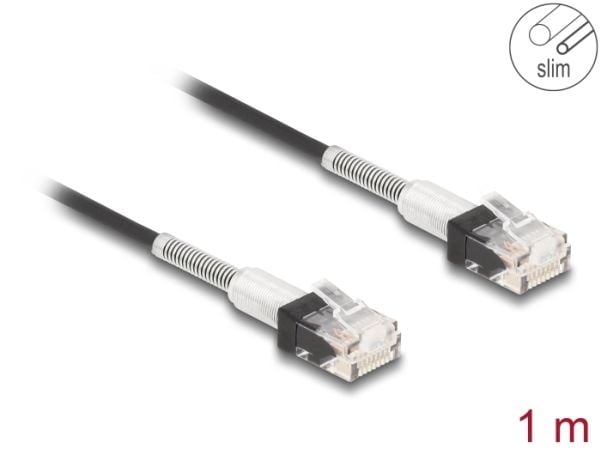 Delock - Koblingskabel - RJ-45 (hann) til RJ-45 (hann) - 1 m - 3 mm - UTP - CAT 6a - halogenfri, formstøpt, slank - svart