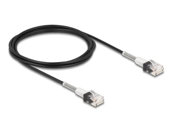 Delock - Koblingskabel - RJ-45 (hann) til RJ-45 (hann) - 2 m - 3 mm - UTP - CAT 6a - halogenfri, up to 10 Gbps data transfer rate, slank - svart