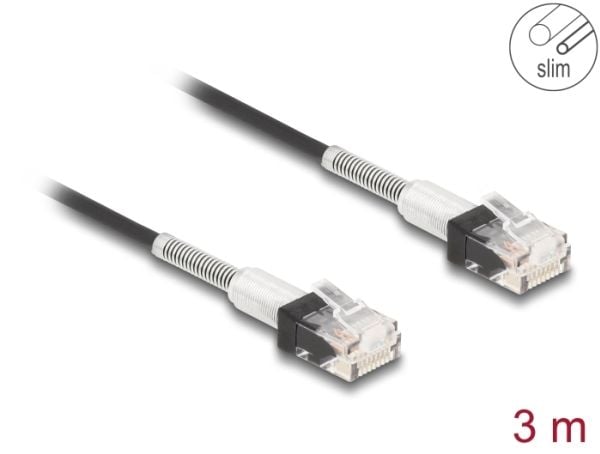 Delock - Koblingskabel - RJ-45 (hann) til RJ-45 (hann) - 3 m - 3 mm - UTP - CAT 6a - halogenfri, formstøpt, slank - svart