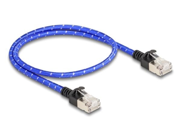 Delock - Nettverkskabel - RJ-45 (hann) til RJ-45 (hann) - 50 cm - 4.1 mm - U/FTP - CAT 6a - uten hindringer, slank, flettet belegg - blå