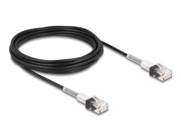 Delock - Koblingskabel - RJ-45 (hann) til RJ-45 (hann) - 5 m - 3 mm - UTP - CAT 6a - halogenfri, formstøpt, slank - svart