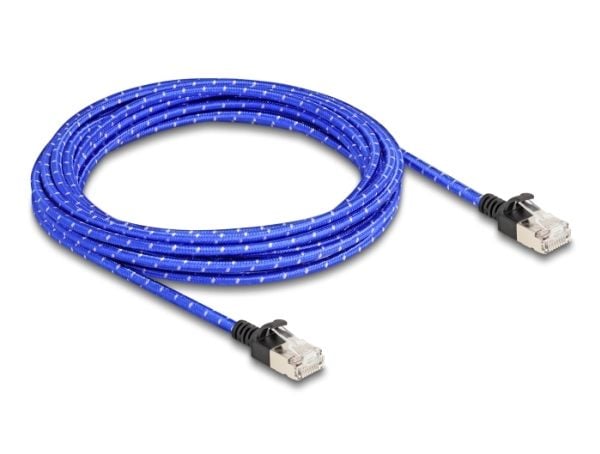 Delock - Nettverkskabel - RJ-45 (hann) til RJ-45 (hann) - 5 m - 4.1 mm - U/FTP - CAT 6a - uten hindringer, slank, flettet belegg - blå