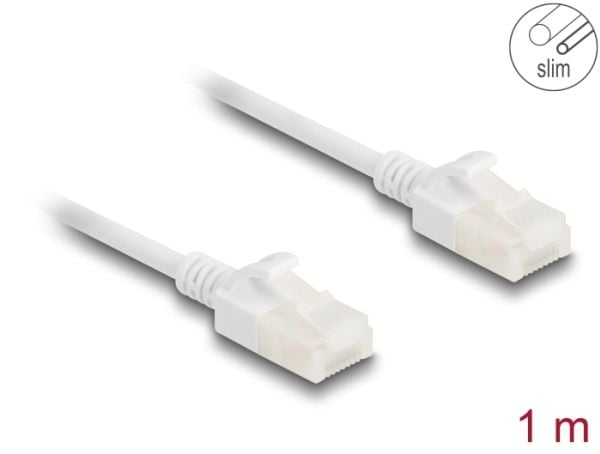 Delock - Nettverkskabel - RJ-45 (hann) til RJ-45 (hann) - 1 m - 3.6 mm - UTP - CAT 6a - halogenfri, uten hindringer, flat, robust latch - hvit