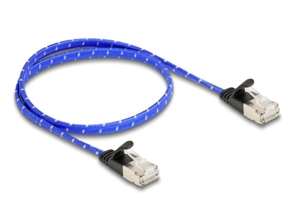 Delock - Nettverkskabel - RJ-45 (hann) til RJ-45 (hann) - 50 cm - U/FTP - CAT 6a - uten hindringer, flat, flettet belegg - blå