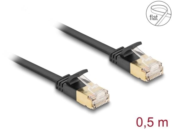 Delock - Nettverkskabel - RJ-45 (hann) til RJ-45 (hann) - 50 cm - U/FTP - CAT 7 (kabel) / CAT 6a (kontakter) - uten hindringer, flat, robust latch ...