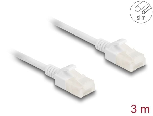 Delock - Nettverkskabel - RJ-45 (hann) til RJ-45 (hann) - 3 m - 3.6 mm - U/UTP, uskjermet - CAT 6a - halogenfri, uten hindringer, slank, robust lat...