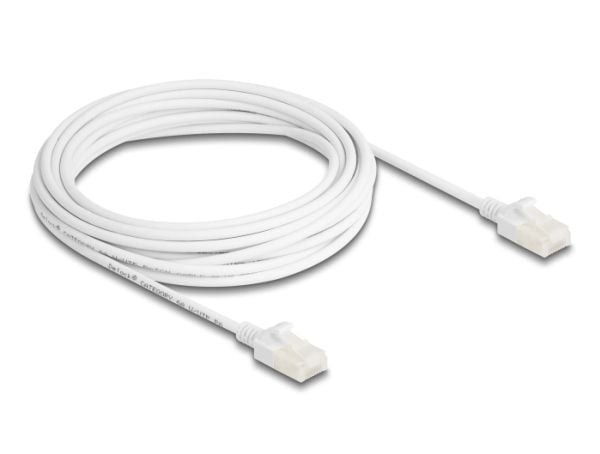 Delock - Nettverkskabel - RJ-45 (hann) til RJ-45 (hann) - 5 m - 3.6 mm - UTP - CAT 6a - halogenfri, slank, robust latch - hvit