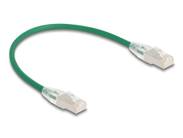 Delock - Nettverkskabel - RJ-45 (hann) til RJ-45 (hann) - 30 cm - 4.9 mm - U/FTP - CAT 6a - halogenfri, slank, curved latch - grønn