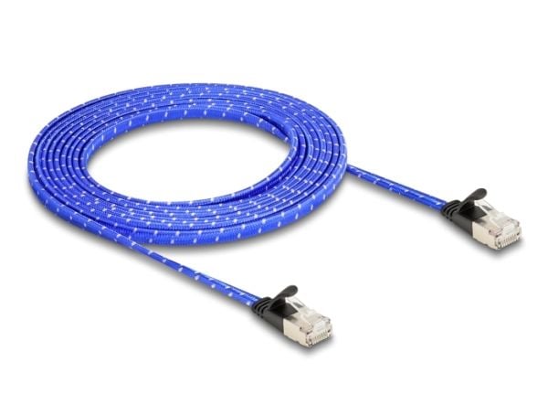 Delock - Nettverkskabel - RJ-45 (hann) til RJ-45 (hann) - 3 m - U/FTP - CAT 6a - uten hindringer, flat, flettet belegg - blå