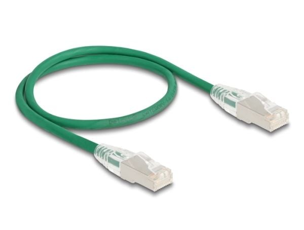 Delock - Nettverkskabel - RJ-45 (hann) til RJ-45 (hann) - 50 cm - 4.9 mm - U/FTP - CAT 6a - halogenfri, uten hindringer, slank, curved latch - grønn
