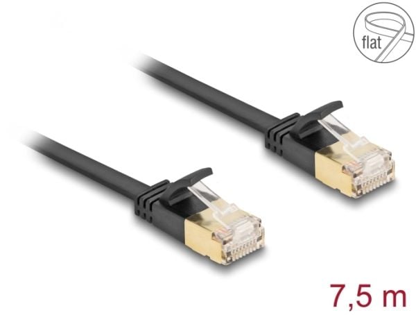Delock - Nettverkskabel - RJ-45 (hann) til RJ-45 (hann) - 7.5 m - U/FTP - CAT 7 (kabel) / CAT 6a (kontakter) - uten hindringer, flat, robust latch ...