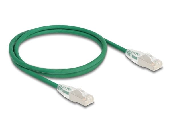 Delock - Nettverkskabel - RJ-45 (hann) til RJ-45 (hann) - 1 m - 4.9 mm - U/FTP - CAT 6a - halogenfri, slank, curved latch - grønn
