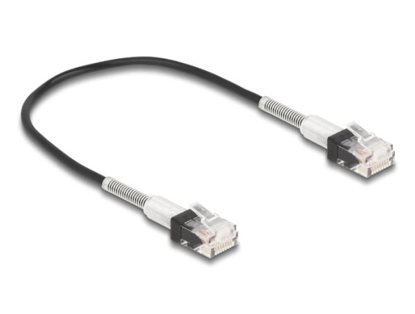 Delock - Koblingskabel - RJ-45 (hann) til RJ-45 (hann) - 30 cm - 3 mm - UTP - CAT 6a - halogenfri, formstøpt, slank - svart