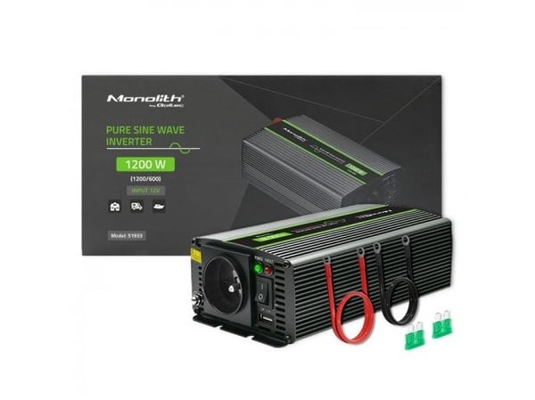 Qoltec Monolith spenningsomformer | 600W | 1200W | 12V til 230V | Ren sinus