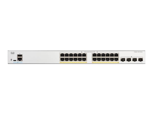 Cisco Catalyst 1200-24FP-4X - Switch - L3 - smart - 24 x 10/100/1000 (PoE+) + 4 x 10 Gigabit SFP+ - rackmonterbar - PoE+ (375 W)